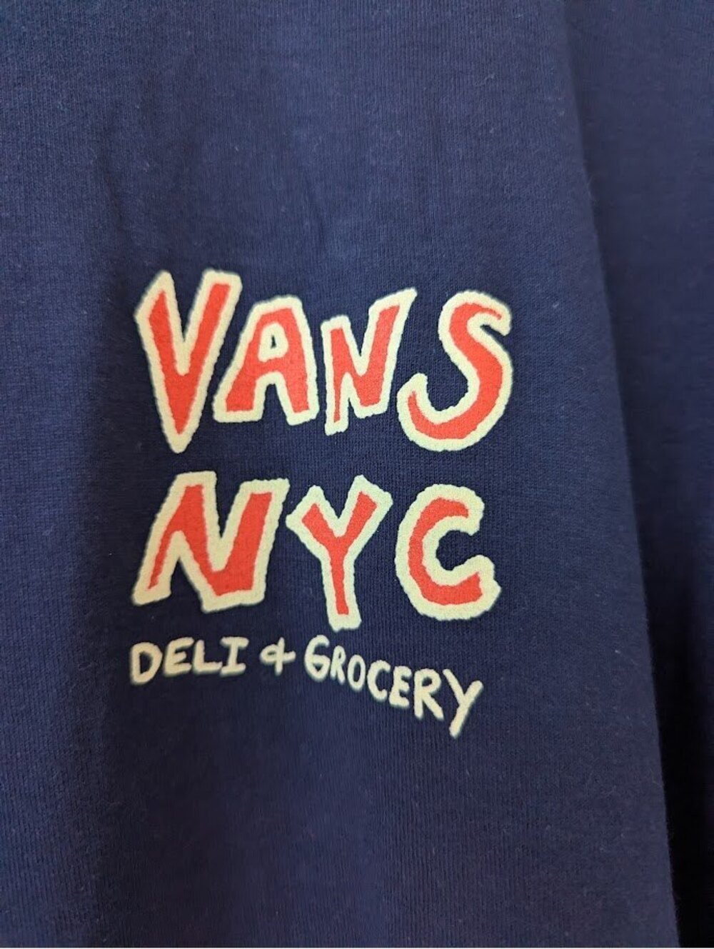 Vans NYC Graphic T-Shirt M Navy Blue Aye Pauly Deli Grocery Rat Sandwhich Skater - Picture 5 of 8